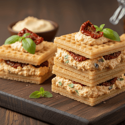 Wafle z pastą serową i suszonymi pomidorami