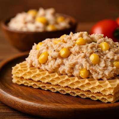 Wafle z pastą z tuńczyka i kukurydzą