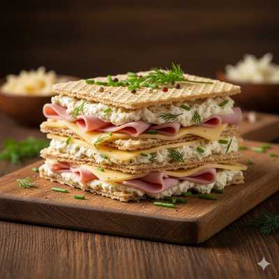 Torcik waflowy z szynką i serem