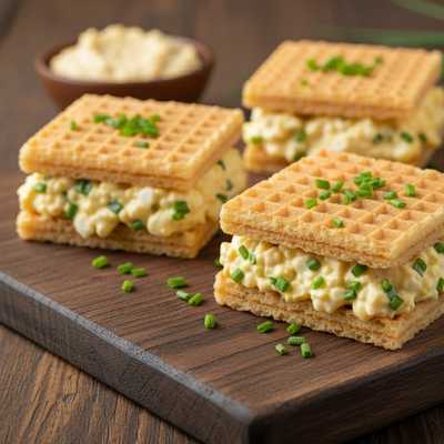Wafle z pastą jajeczną i szczypiorkiem